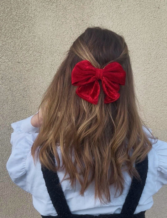 Pince à Cheveux Nœud en Velours Rouge – Accessoire Fille & Femme | Spécial Noël